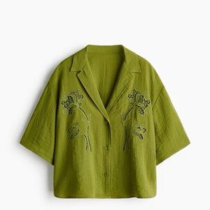 H&M Cream Eyelet Embroidered Button-Down Shirt